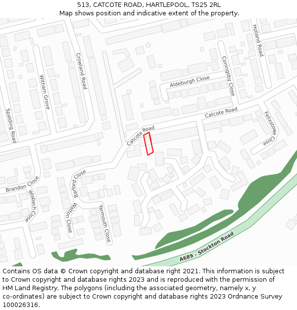 513, CATCOTE ROAD, HARTLEPOOL, TS25 2RL: Location map and indicative extent of plot