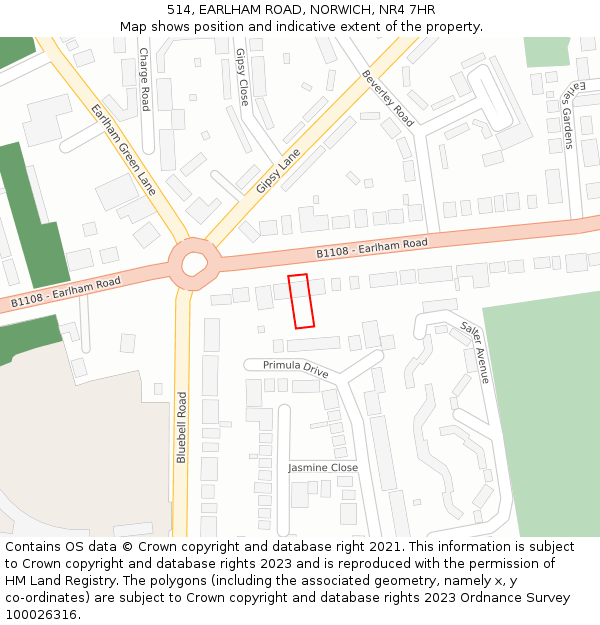 514, EARLHAM ROAD, NORWICH, NR4 7HR: Location map and indicative extent of plot