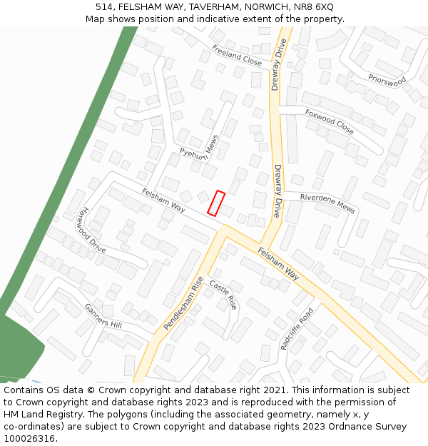 514, FELSHAM WAY, TAVERHAM, NORWICH, NR8 6XQ: Location map and indicative extent of plot