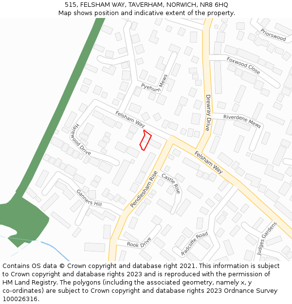 515, FELSHAM WAY, TAVERHAM, NORWICH, NR8 6HQ: Location map and indicative extent of plot