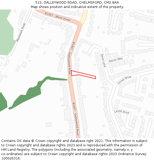 515, GALLEYWOOD ROAD, CHELMSFORD, CM2 8AA: Location map and indicative extent of plot