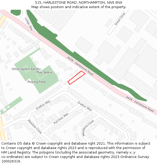 515, HARLESTONE ROAD, NORTHAMPTON, NN5 6NX: Location map and indicative extent of plot