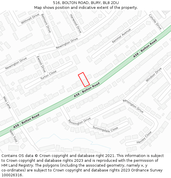 516, BOLTON ROAD, BURY, BL8 2DU: Location map and indicative extent of plot