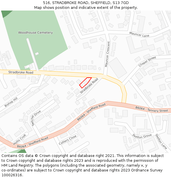 516, STRADBROKE ROAD, SHEFFIELD, S13 7GD: Location map and indicative extent of plot