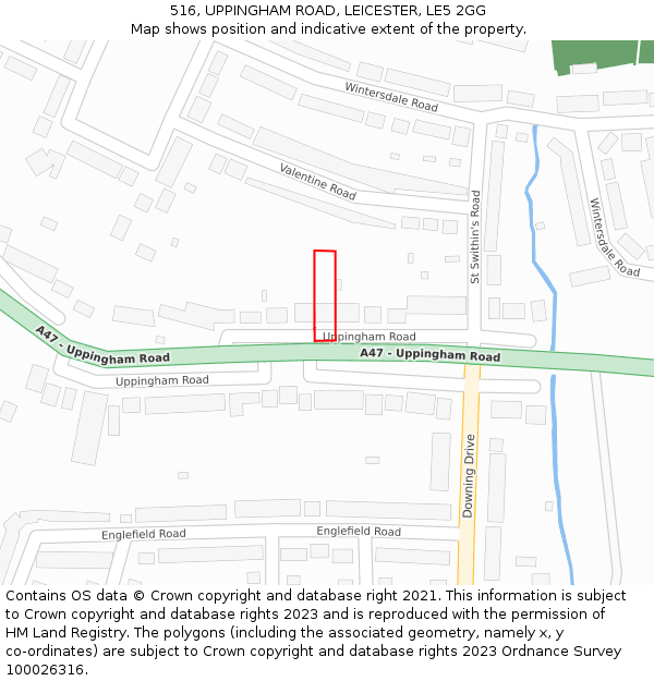 516, UPPINGHAM ROAD, LEICESTER, LE5 2GG: Location map and indicative extent of plot