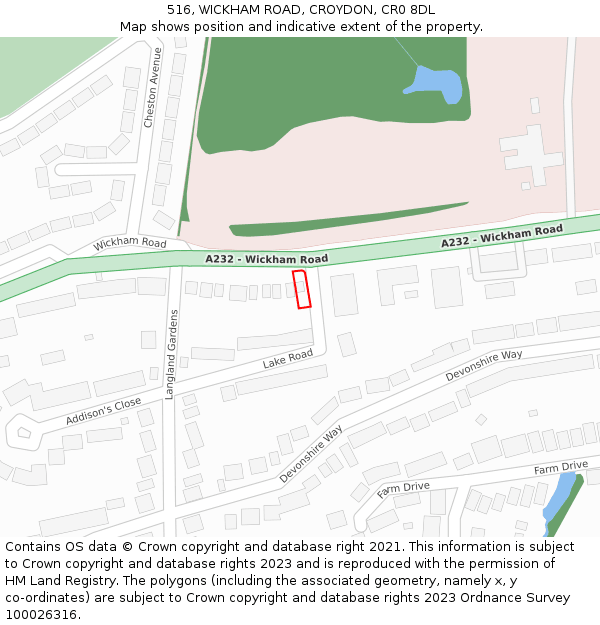 516, WICKHAM ROAD, CROYDON, CR0 8DL: Location map and indicative extent of plot