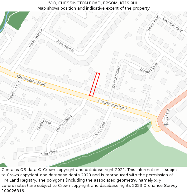 518, CHESSINGTON ROAD, EPSOM, KT19 9HH: Location map and indicative extent of plot