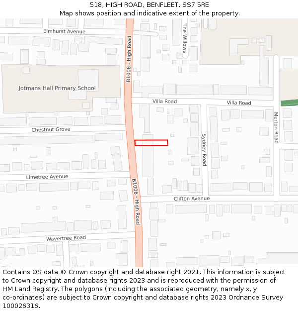 518, HIGH ROAD, BENFLEET, SS7 5RE: Location map and indicative extent of plot