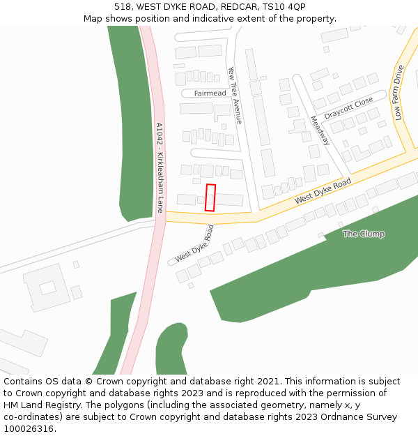 518, WEST DYKE ROAD, REDCAR, TS10 4QP: Location map and indicative extent of plot