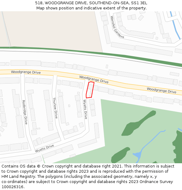 518, WOODGRANGE DRIVE, SOUTHEND-ON-SEA, SS1 3EL: Location map and indicative extent of plot