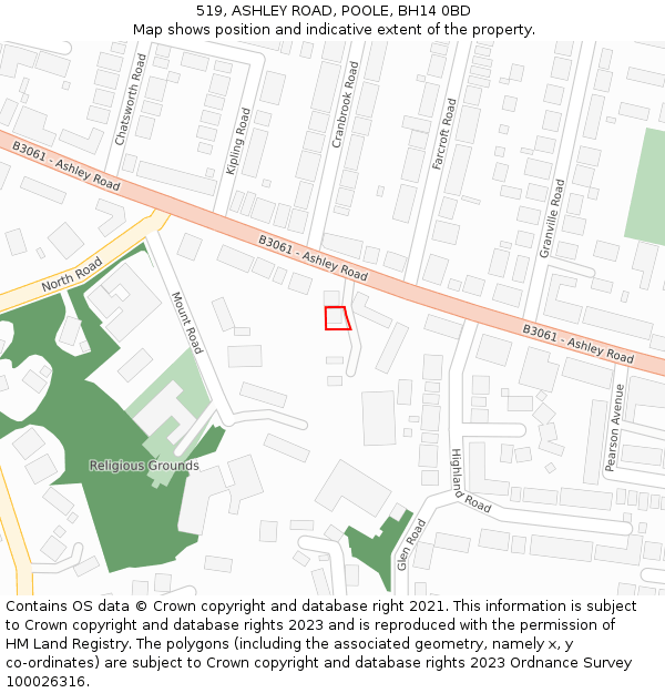 519, ASHLEY ROAD, POOLE, BH14 0BD: Location map and indicative extent of plot