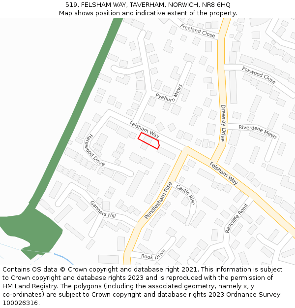 519, FELSHAM WAY, TAVERHAM, NORWICH, NR8 6HQ: Location map and indicative extent of plot