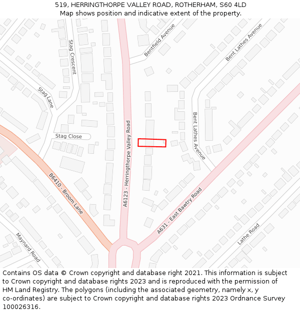 519, HERRINGTHORPE VALLEY ROAD, ROTHERHAM, S60 4LD: Location map and indicative extent of plot