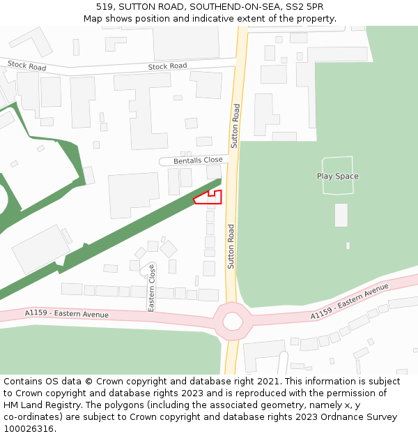519, SUTTON ROAD, SOUTHEND-ON-SEA, SS2 5PR: Location map and indicative extent of plot