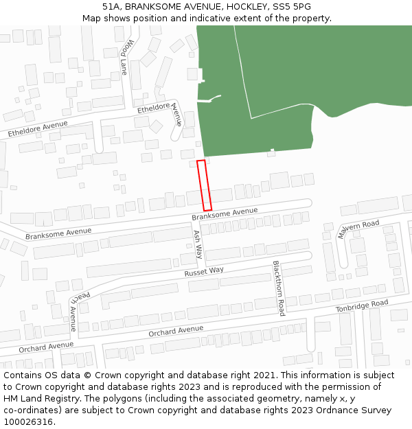 51A, BRANKSOME AVENUE, HOCKLEY, SS5 5PG: Location map and indicative extent of plot