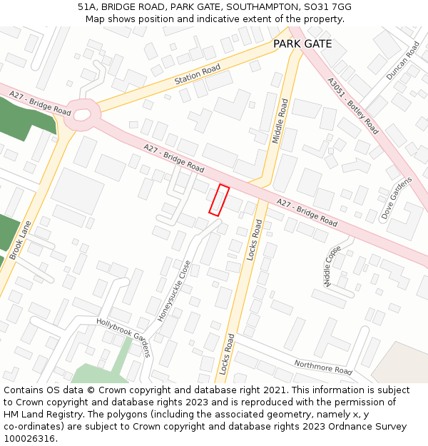 51A, BRIDGE ROAD, PARK GATE, SOUTHAMPTON, SO31 7GG: Location map and indicative extent of plot