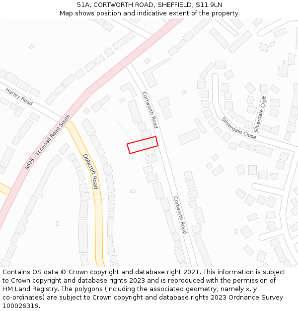 51A, CORTWORTH ROAD, SHEFFIELD, S11 9LN: Location map and indicative extent of plot