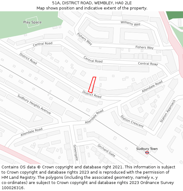 51A, DISTRICT ROAD, WEMBLEY, HA0 2LE: Location map and indicative extent of plot