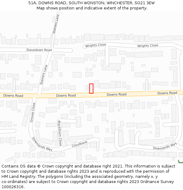 51A, DOWNS ROAD, SOUTH WONSTON, WINCHESTER, SO21 3EW: Location map and indicative extent of plot