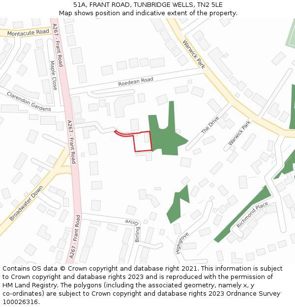 51A, FRANT ROAD, TUNBRIDGE WELLS, TN2 5LE: Location map and indicative extent of plot