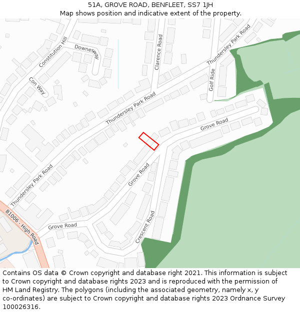 51A, GROVE ROAD, BENFLEET, SS7 1JH: Location map and indicative extent of plot