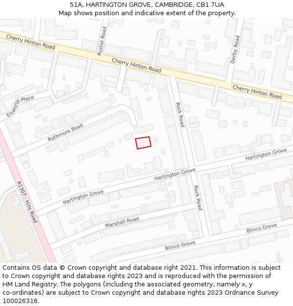 51A, HARTINGTON GROVE, CAMBRIDGE, CB1 7UA: Location map and indicative extent of plot