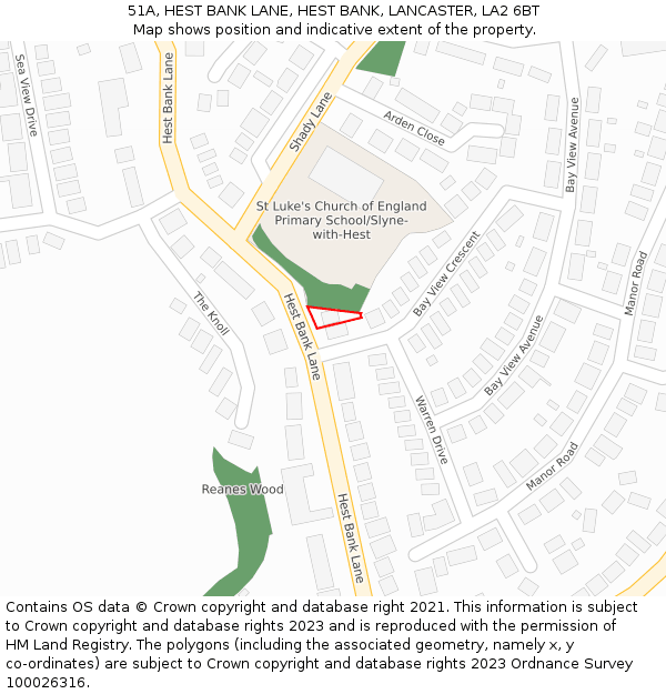 51A, HEST BANK LANE, HEST BANK, LANCASTER, LA2 6BT: Location map and indicative extent of plot