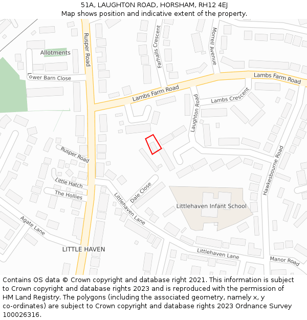 51A, LAUGHTON ROAD, HORSHAM, RH12 4EJ: Location map and indicative extent of plot