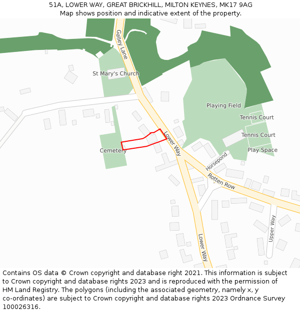 51A, LOWER WAY, GREAT BRICKHILL, MILTON KEYNES, MK17 9AG: Location map and indicative extent of plot