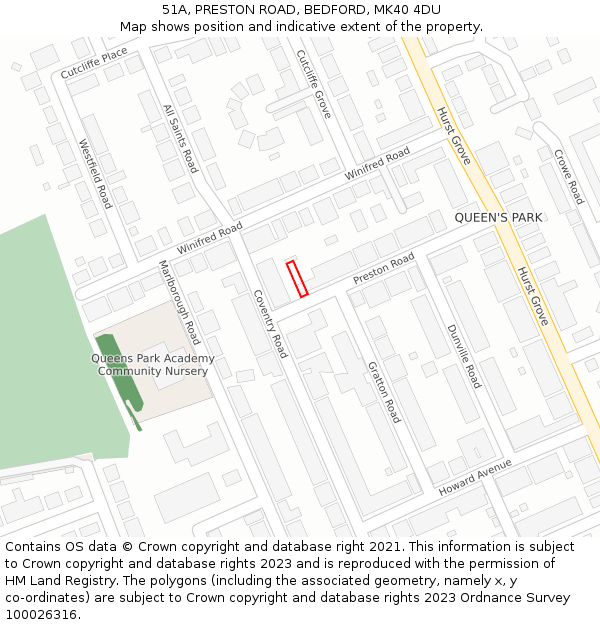 51A, PRESTON ROAD, BEDFORD, MK40 4DU: Location map and indicative extent of plot