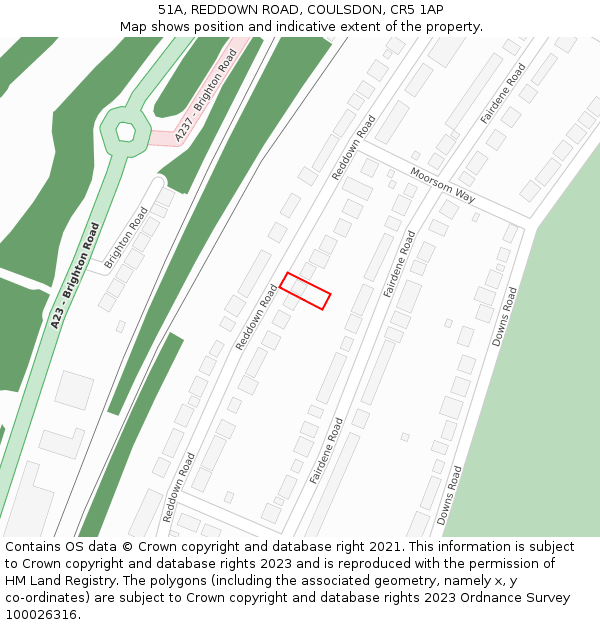 51A, REDDOWN ROAD, COULSDON, CR5 1AP: Location map and indicative extent of plot