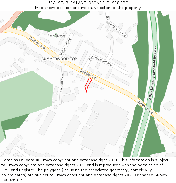 51A, STUBLEY LANE, DRONFIELD, S18 1PG: Location map and indicative extent of plot