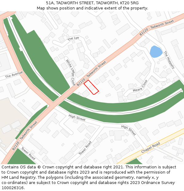 51A, TADWORTH STREET, TADWORTH, KT20 5RG: Location map and indicative extent of plot