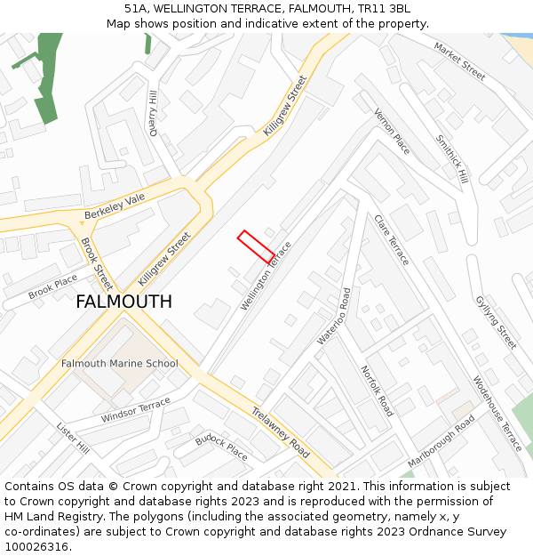 51A, WELLINGTON TERRACE, FALMOUTH, TR11 3BL: Location map and indicative extent of plot