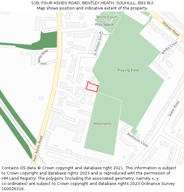 51B, FOUR ASHES ROAD, BENTLEY HEATH, SOLIHULL, B93 8LY: Location map and indicative extent of plot