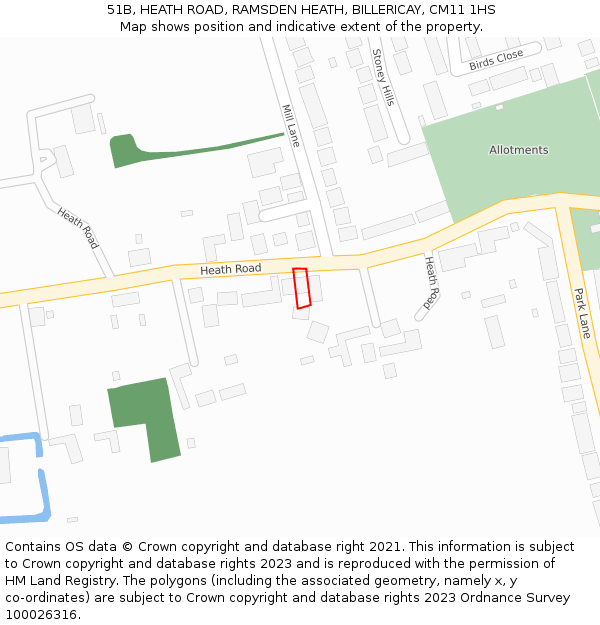 51B, HEATH ROAD, RAMSDEN HEATH, BILLERICAY, CM11 1HS: Location map and indicative extent of plot
