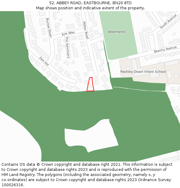 52, ABBEY ROAD, EASTBOURNE, BN20 8TD: Location map and indicative extent of plot