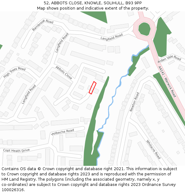 52, ABBOTS CLOSE, KNOWLE, SOLIHULL, B93 9PP: Location map and indicative extent of plot