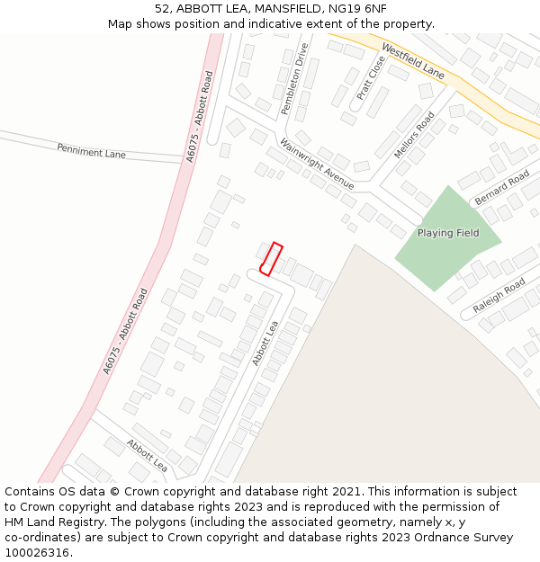 52, ABBOTT LEA, MANSFIELD, NG19 6NF: Location map and indicative extent of plot