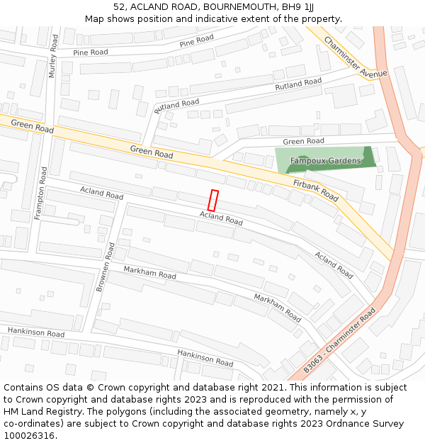 52, ACLAND ROAD, BOURNEMOUTH, BH9 1JJ: Location map and indicative extent of plot