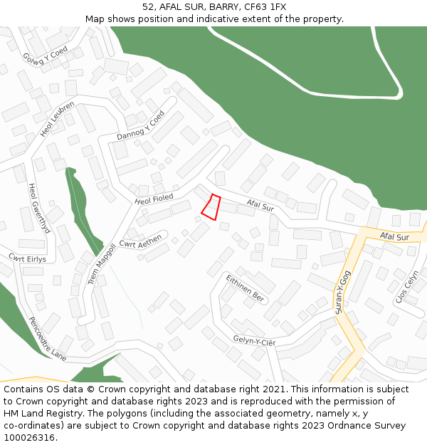 52, AFAL SUR, BARRY, CF63 1FX: Location map and indicative extent of plot