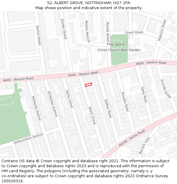 52, ALBERT GROVE, NOTTINGHAM, NG7 1PA: Location map and indicative extent of plot