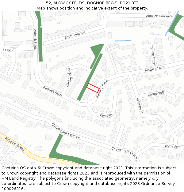 52, ALDWICK FELDS, BOGNOR REGIS, PO21 3TT: Location map and indicative extent of plot