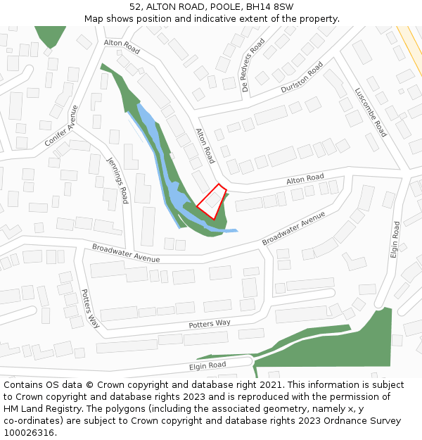 52, ALTON ROAD, POOLE, BH14 8SW: Location map and indicative extent of plot