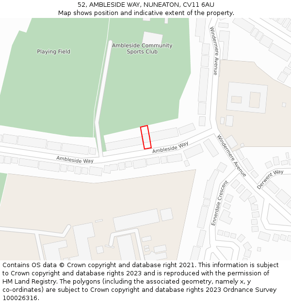 52, AMBLESIDE WAY, NUNEATON, CV11 6AU: Location map and indicative extent of plot