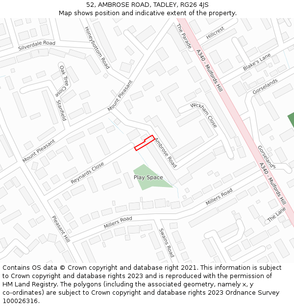 52, AMBROSE ROAD, TADLEY, RG26 4JS: Location map and indicative extent of plot