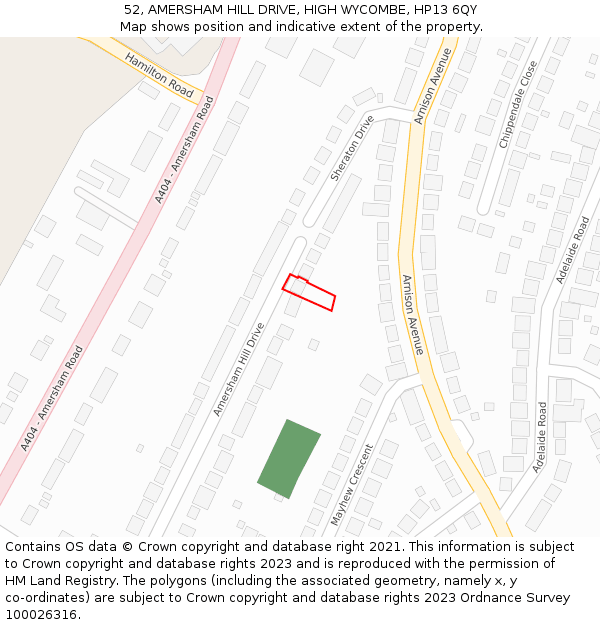 52, AMERSHAM HILL DRIVE, HIGH WYCOMBE, HP13 6QY: Location map and indicative extent of plot