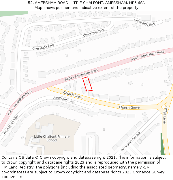 52, AMERSHAM ROAD, LITTLE CHALFONT, AMERSHAM, HP6 6SN: Location map and indicative extent of plot