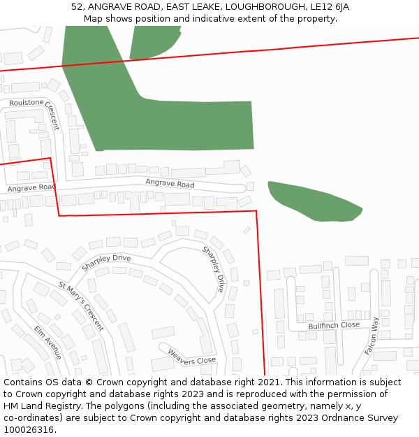 52, ANGRAVE ROAD, EAST LEAKE, LOUGHBOROUGH, LE12 6JA: Location map and indicative extent of plot