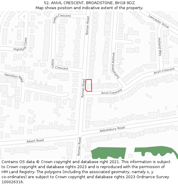 52, ANVIL CRESCENT, BROADSTONE, BH18 9DZ: Location map and indicative extent of plot